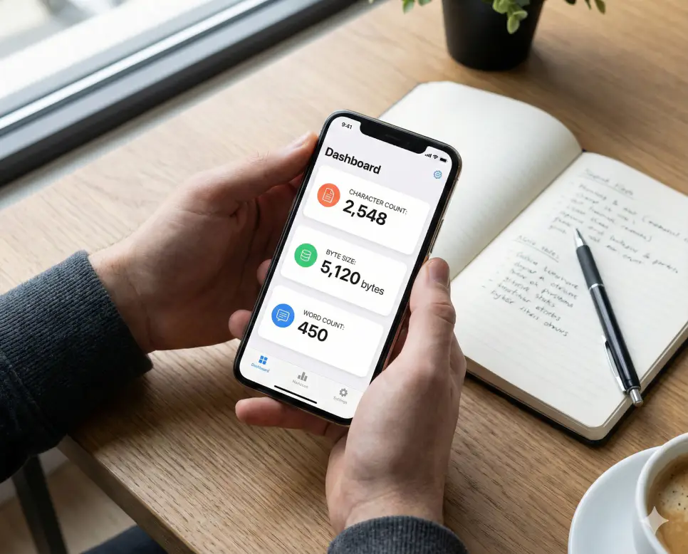 글자수 계산 및 글자수 확인 방식에 대한 궁금증을 해결하기 위해 분석 대시보드를 살펴보는 모습의 이미지입니다.