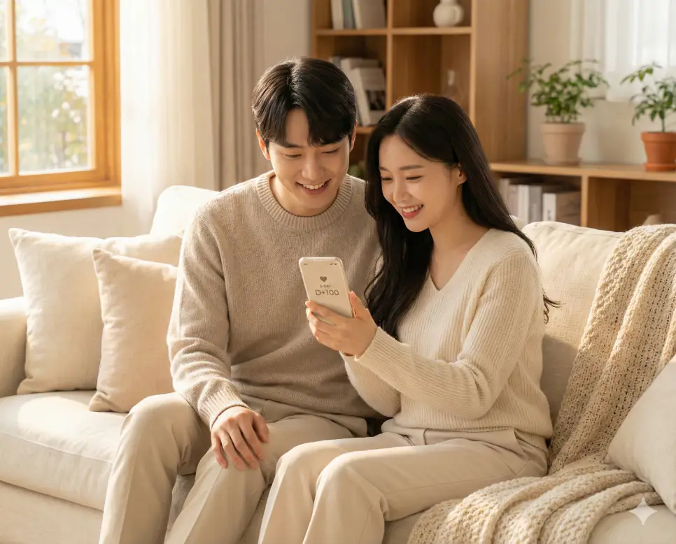 커플 필수템 백일 계산기, 100일 200일 300일 기념일 계산기 1 커플 필수템 백일 계산기 기능을 통해 100일 200일 300일 기념일 계산기 결과를 확인하며 행복한 시간을 보내는 이미지입니다.