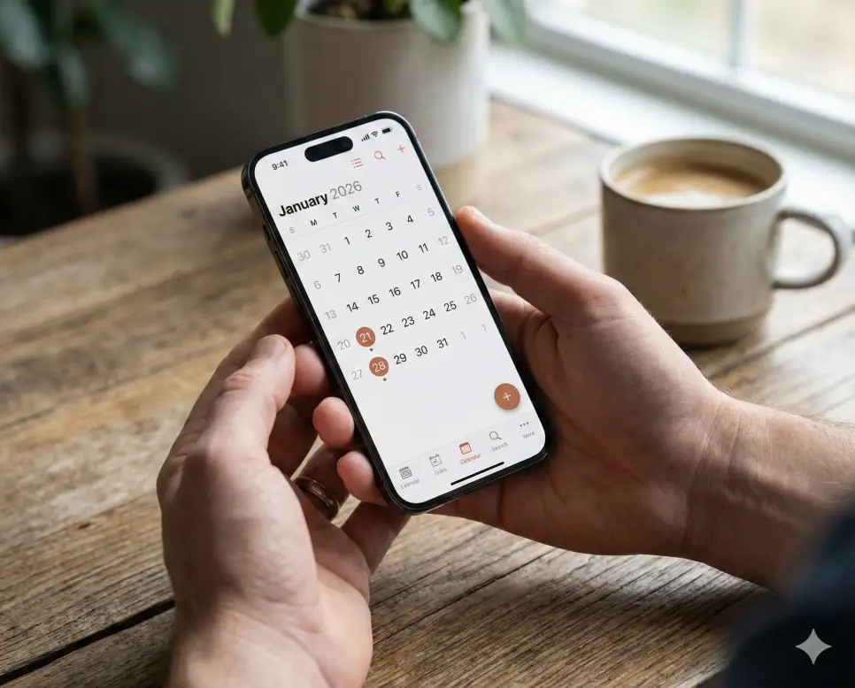 디데이 계산기의 정확한 날짜 세기 방식과 기능을 꼼꼼하게 확인하는 사용자의 손동작이 담긴 이미지입니다.