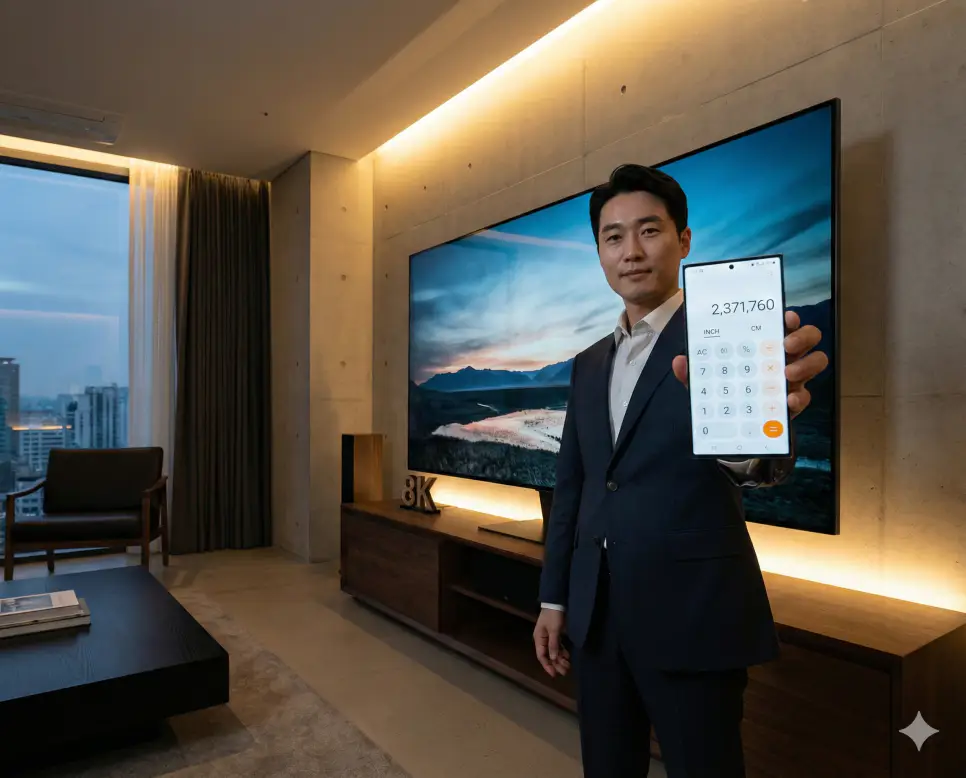 인치 변환기 : 인치 환산 및 인치 계산까지 가능한 프리미엄 변환 도구 3 가전 리뷰 현장에서 인치 변환기를 사용해 대형 TV의 화면 대각선 길이를 인치에서 센티미터로 정확하게 환산하는 장면