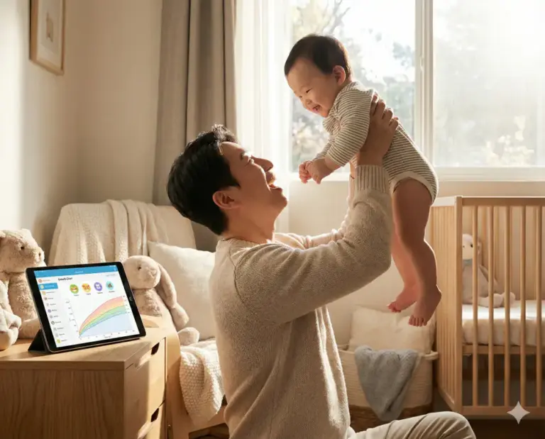happy baby growth tracking with father