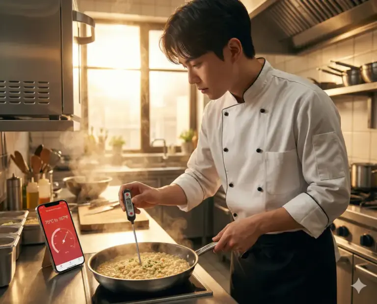korean chef cooking temperature check