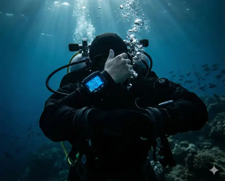 korean diver underwater pressure check