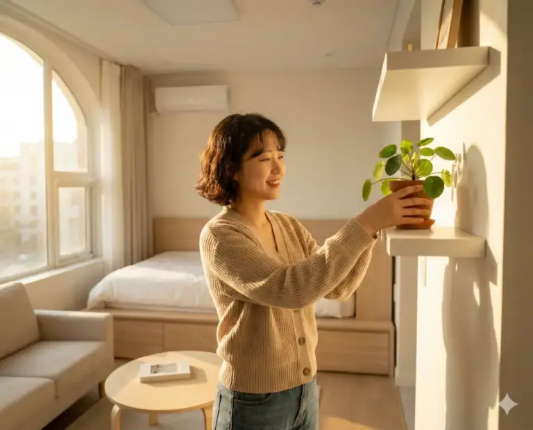 korean woman decorating 33m2 studio