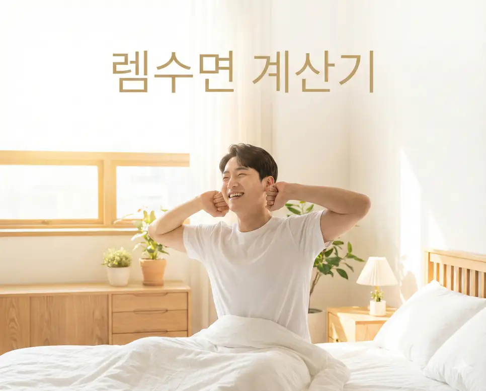 렘수면 계산기로 확인하는 적정 수면시간! 아침이 개운한 수면시간 만들기 1 렘수면 계산기 활용해 나에게 맞는 수면 주기를 찾아 상쾌하게 기상하는 한국인 남성 이미지