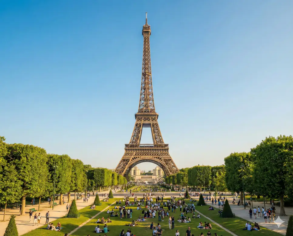 실시간 프랑스 파리 현재 시간 확인이 가능한 에펠탑 전경 사진으로 한국 대비 파리 시차 정보 안내