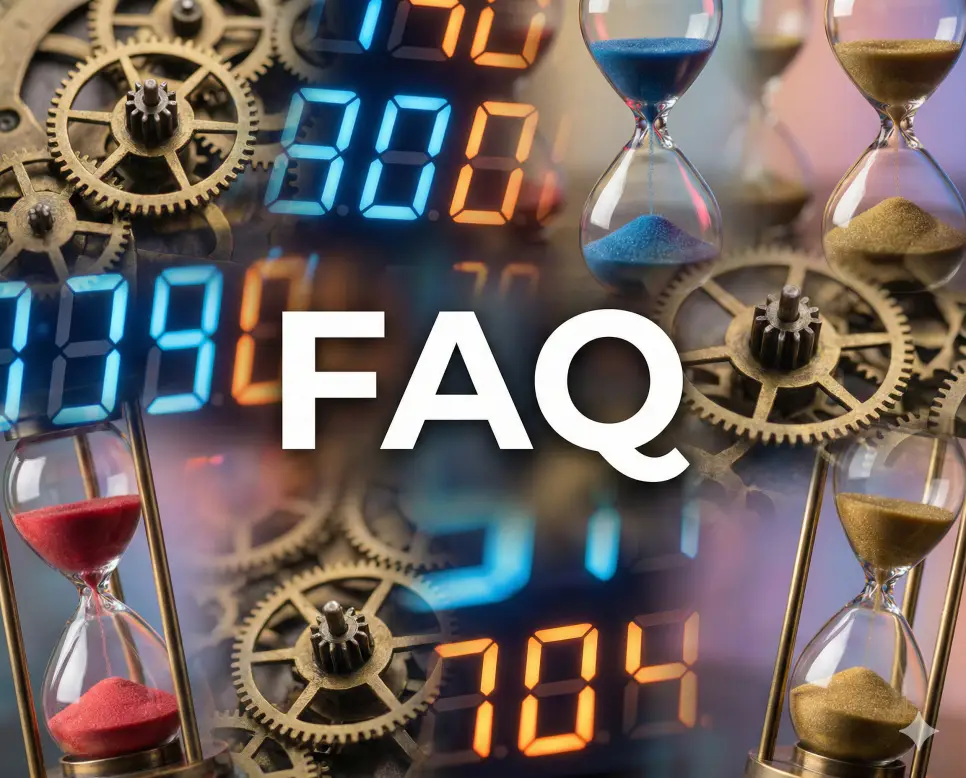 시간 계산기 더하기 빼기 및 근무시간 합산 관련 자주 묻는 질문 안내를 위한 FAQ 이미지