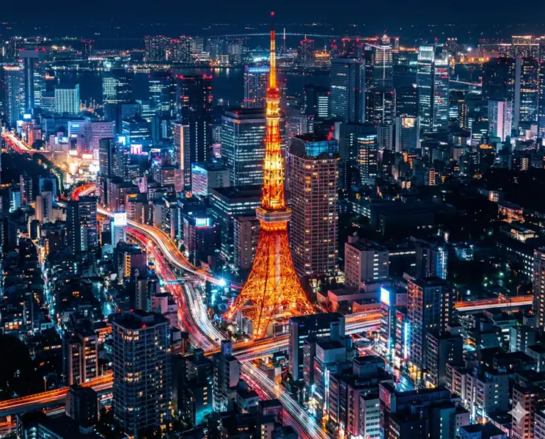 tokyo city night view tokyo tower japan