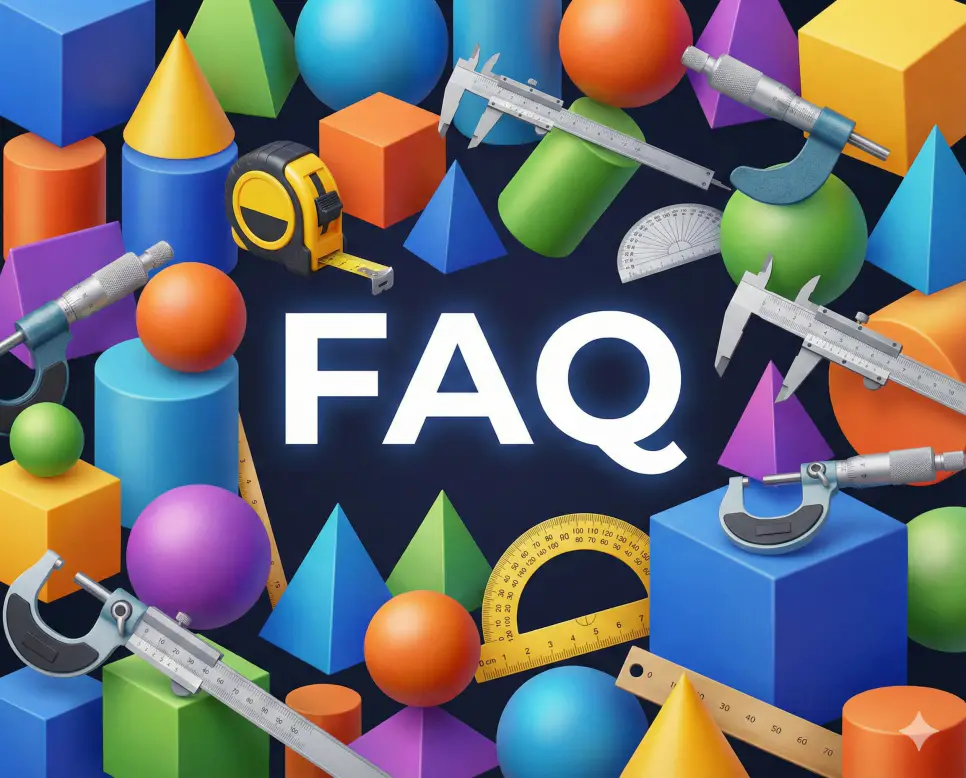 입체 도형 배경 위에 FAQ 문구가 포함된 스마트 부피 계산기 및 단위 환산 자주 묻는 질문 안내 이미지