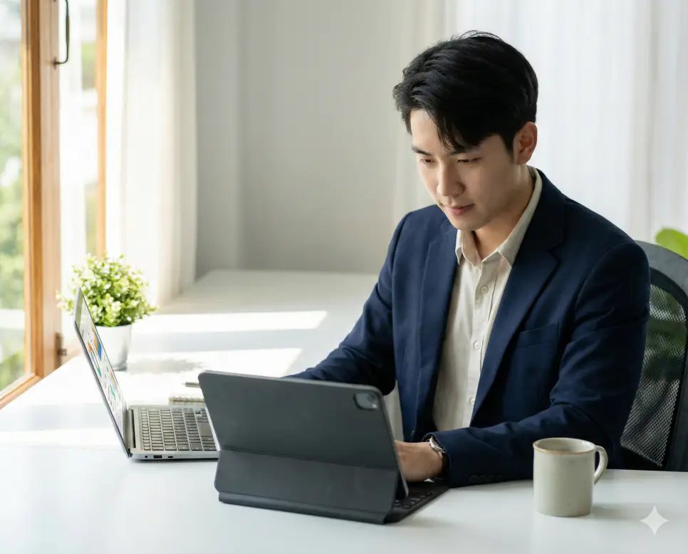 적금 이자 계산기 분석 기능을 통해 다양한 저축 상품의 예적금 이자 계산기로 실수령액 확인 절차를 수행하는 전문가의 모습입니다.