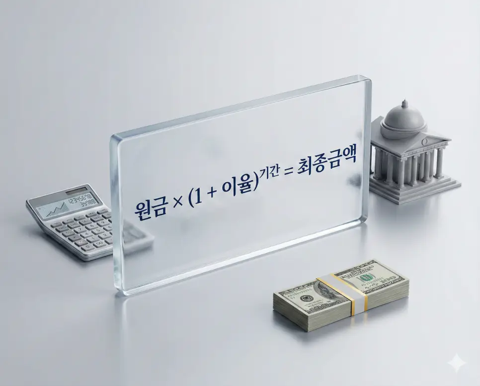 연복리 월복리 일복리 이자 계산기 - 간편 복리 계산기 2 연복리와 월복리의 원리를 한눈에 파악할 수 있도록 수식을 시각화한 금융 복리 계산 공식 인포그래픽