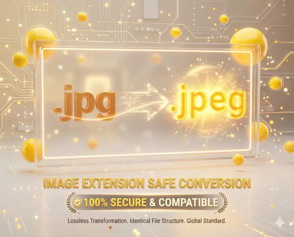 파일 손상 없이 안전하게 확장자를 .jpg에서 .jpeg로 변경하는 기술의 호환성 강조 인포그래픽