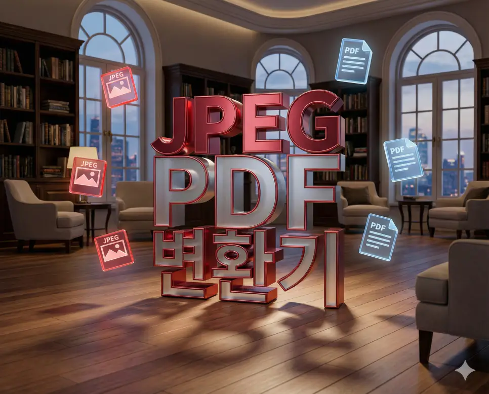 JPEG PDF 변환 : 프로그램 설치 없는 고화질 무료 변환 및 사진 합치기 1 강렬한 레드 컬러의 럭셔리한 3D 입체 조형물로 디자인된 고화질 JPEG PDF 변환기 메인 비주얼 이미지