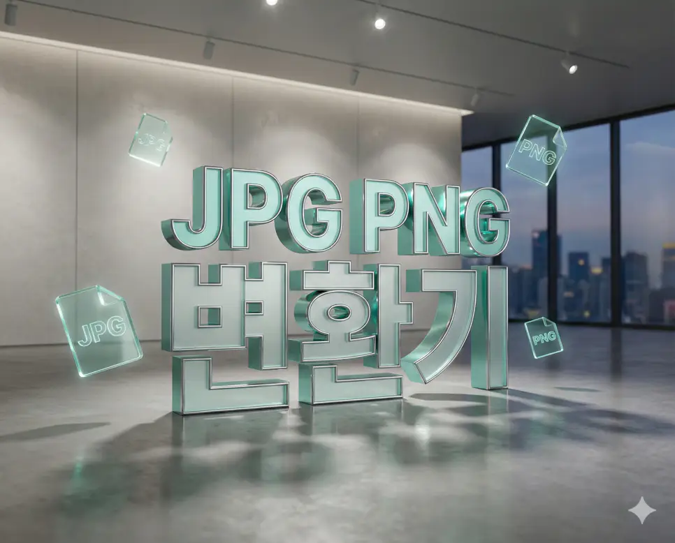 JPG PNG 변환 : 배경 투명 유지 및 고화질 무손실 변환 무료 도구 1 민트 틸 컬러의 럭셔리한 3D 입체 조형물로 디자인된 고화질 JPG PNG 변환기 메인 비주얼 이미지