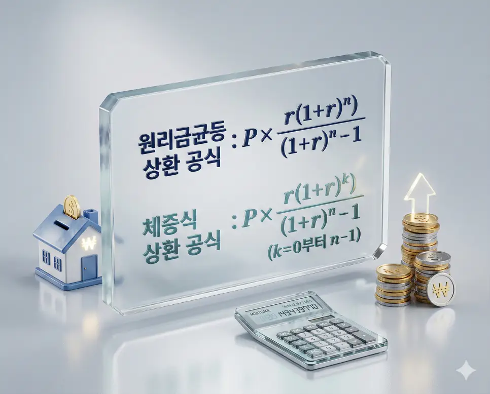 아파트 대출 이자 계산기 - 주택담보대출 상환 방법별 완벽 비교 2 주택담보대출의 상환 방식별 이자 계산 원리와 남은 대출 원금을 산출하는 공식을 정리한 금융 인포그래픽