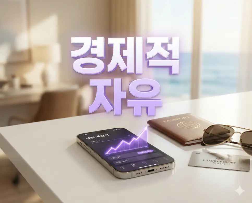 낙원 계산기 - 은퇴 설계 및 경제적 자유를 위한 자산 시뮬레이션 1 경제적 자유 도달 시점을 예측하고 은퇴 자산 성장을 시뮬레이션하는 낙원 계산기의 메인 비주얼 이미지