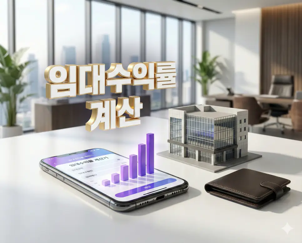 부동산 취득세와 대출 이자를 반영하여 상가 및 오피스텔의 임대 수익률을 정밀하게 분석하는 계산기의 메인 비주얼