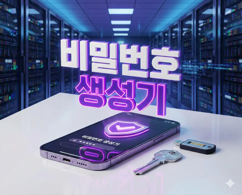 강력한 특수문자와 조합을 지원하는 보안 중심의 프리미엄 비밀번호 생성기 메인 시뮬레이션 비주얼 이미지